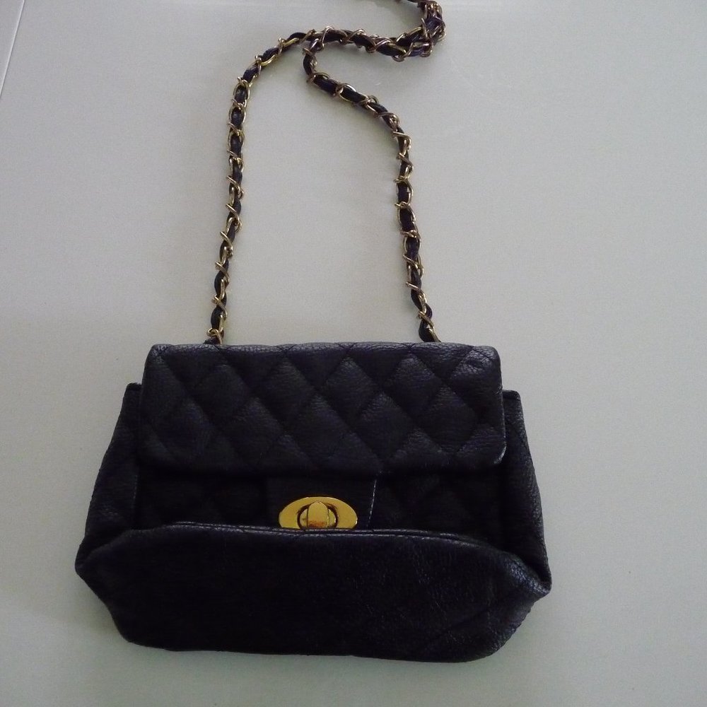 Black faux leather crossbody bag